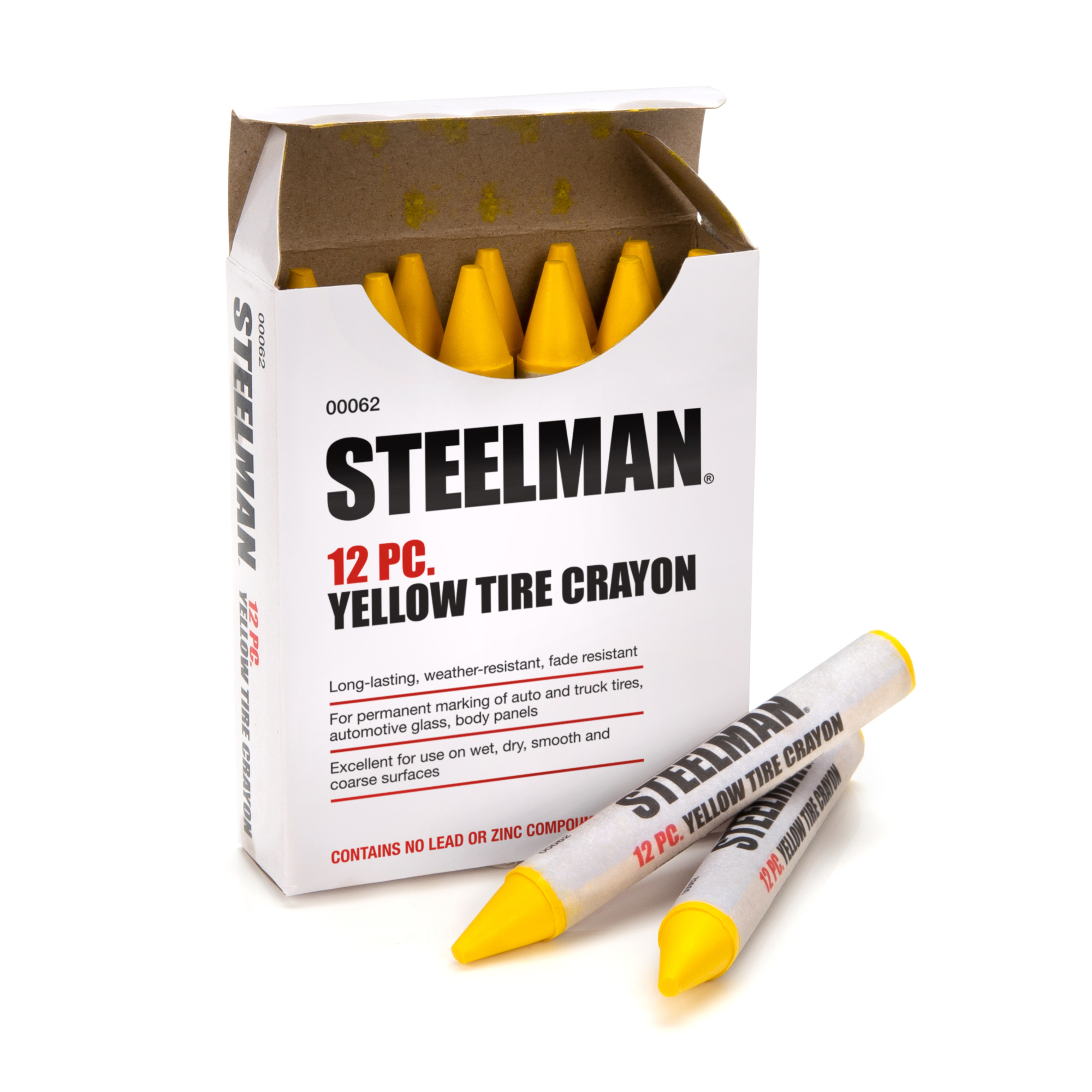 STEELMAN Yellow Tire Marking Crayons, Box of 12, Model# 00062